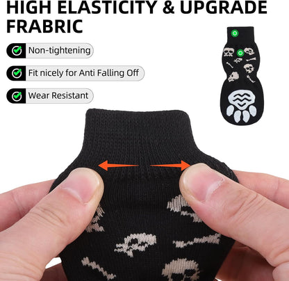 PUPTECK Anti Slip Dog Socks with Double Grippers for Hardwood Floors, Shoes for Hot/Cold Pavement, Boots & Paws Protectors to Prevent Licking, Traction Booties for Senior Small Large Dogs