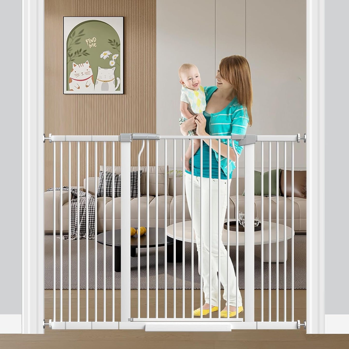 Fairy Baby 40.5" Extra Tall Baby Gate for Stairs, Fits Openings of 40.6" to 54.7" Wide, Extra Wide Dog Gate Indoor, Pressure Mounted Walk Thru Swing Auto Close Metal Puppy Barrier for Doorway, Black