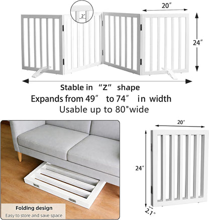 ZJSF Freestanding Indoor Dog Gate for House Foldable Wood Puppy Gate for Doorways Pet Gate for Stairs Extra Wide Pet Fence, Brown, 24" Height 3 Panels