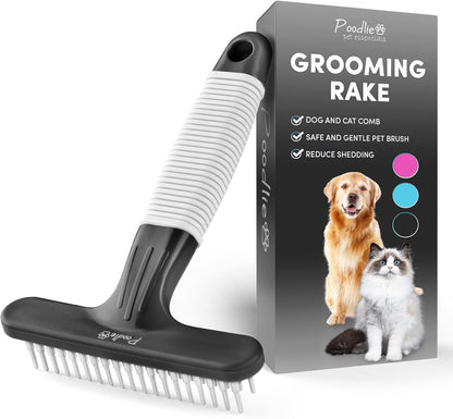 POODLIE Poodle Pet Dog Grooming Rake| Dematting Tool with Stainless Steel Shedding Comb for Pets | 2 Rows of Pins Gently Remove Loose or Tangled Hair from Undercoat | Purple Handle