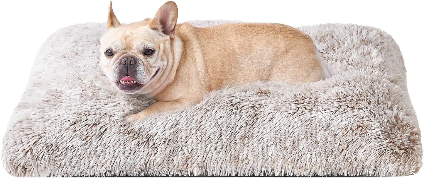 EHEYCIGA Fluffy Dog Crate Bed for Medium Dogs, Plush Faux Fur Crate Pad, Calming Anti Anxiety Medium Dog Bed, Washable Soft Warm Crate Mat with Non-Slip Bottom