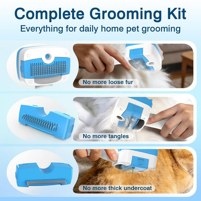 Pet Steam Brush for Dogs & Cats,5-in-1 Self-Cleaning Dog Steam Brush with 3 Swap-in Heads (Grooming, Dematting, Deshedding),Cat Spray Hair Removal Comb,Includes Pet Essence & Storage Bag