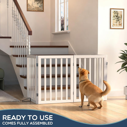 Homykic Bamboo Freestanding Dog Gate, No Assembly Pet Gate Indoor, 24”H x 75”W Extra Wide Foldable Puppy Fence with Support Feet for the House, Doorways Stairs, 4 Panels, No Drilling, Espresso