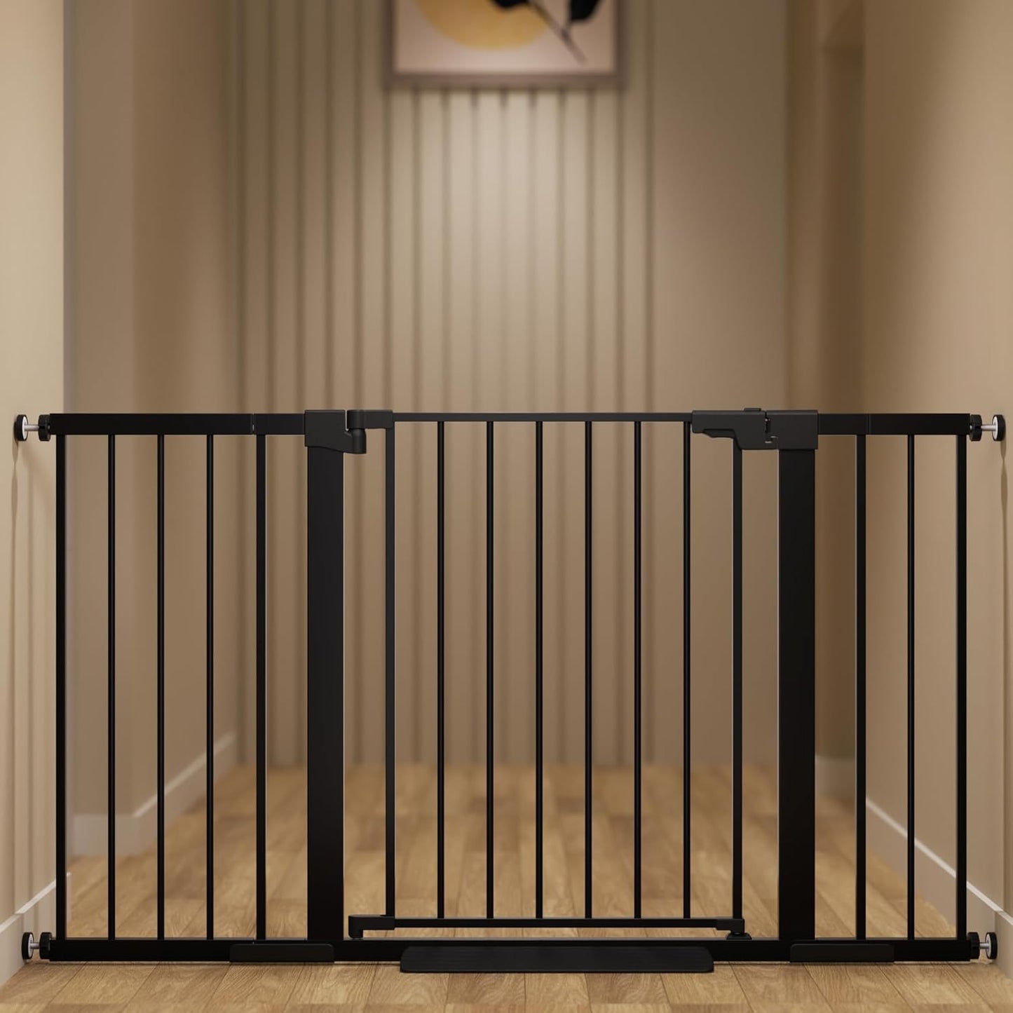29-42 inches Metal Baby Gate for Stairs/Doorways, 30 inches Tall Pressure Mounted Pet Gates, Auto-Close Child Safety Gate, No Drilling Easy Walk-Through Dog Gate Indoor, Black