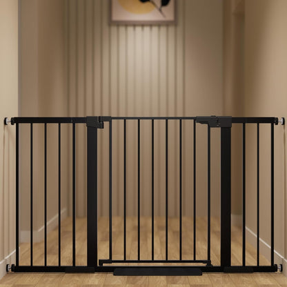 29-42 inches Metal Baby Gate for Stairs/Doorways, 30 inches Tall Pressure Mounted Pet Gates, Auto-Close Child Safety Gate, No Drilling Easy Walk-Through Dog Gate Indoor, Black