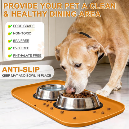Small Silicone Pet Food Mat with Raised Edge for Food and Water Bowl, Square Dog Feeding Mats, Cat Food Trays for Floor Waterproof, Rubber Tray for Dogs and Cats, 12 x 12 x 0.7 Light Olive Green