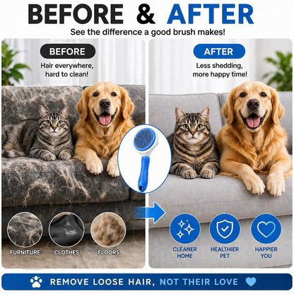 Pet Grooming Deshedding Brush, Self-Cleaning Massaging Brush for Dogs and Cats, Short and Long Hair (Blue)