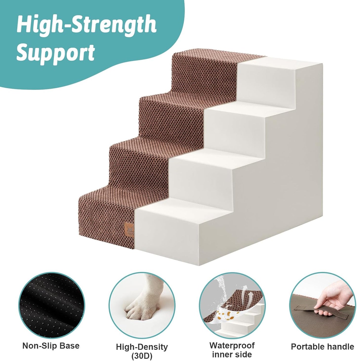 COZY KISS Dog Stairs for Small Dogs, 4 Tier Wider Pet Stairs for Couch and Beds, 17.7" H Non-Slip Dog Steps for Old Cats, Puppy, Small Medium Dogs, 17.7x23.6x17.7 inch, Beige