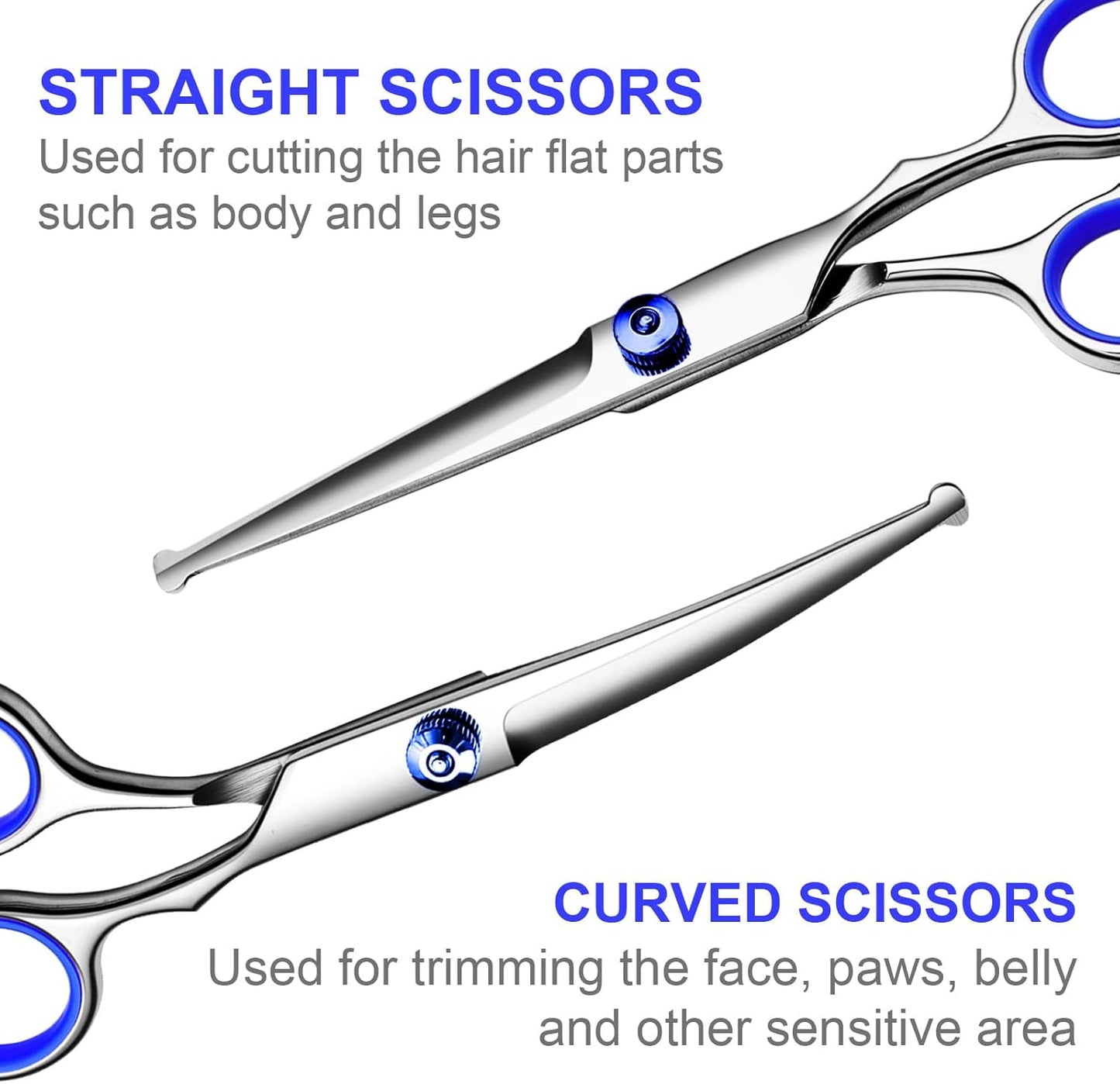 TINMARDA Dog Grooming Kit, Professional Stainless Steel Dog Grooming Scissors with Curved Shears, Pink Finger Rings - 4 Piece Sharp Durable Pet Shears for Dogs Cats At Home Salon-Quality Grooming