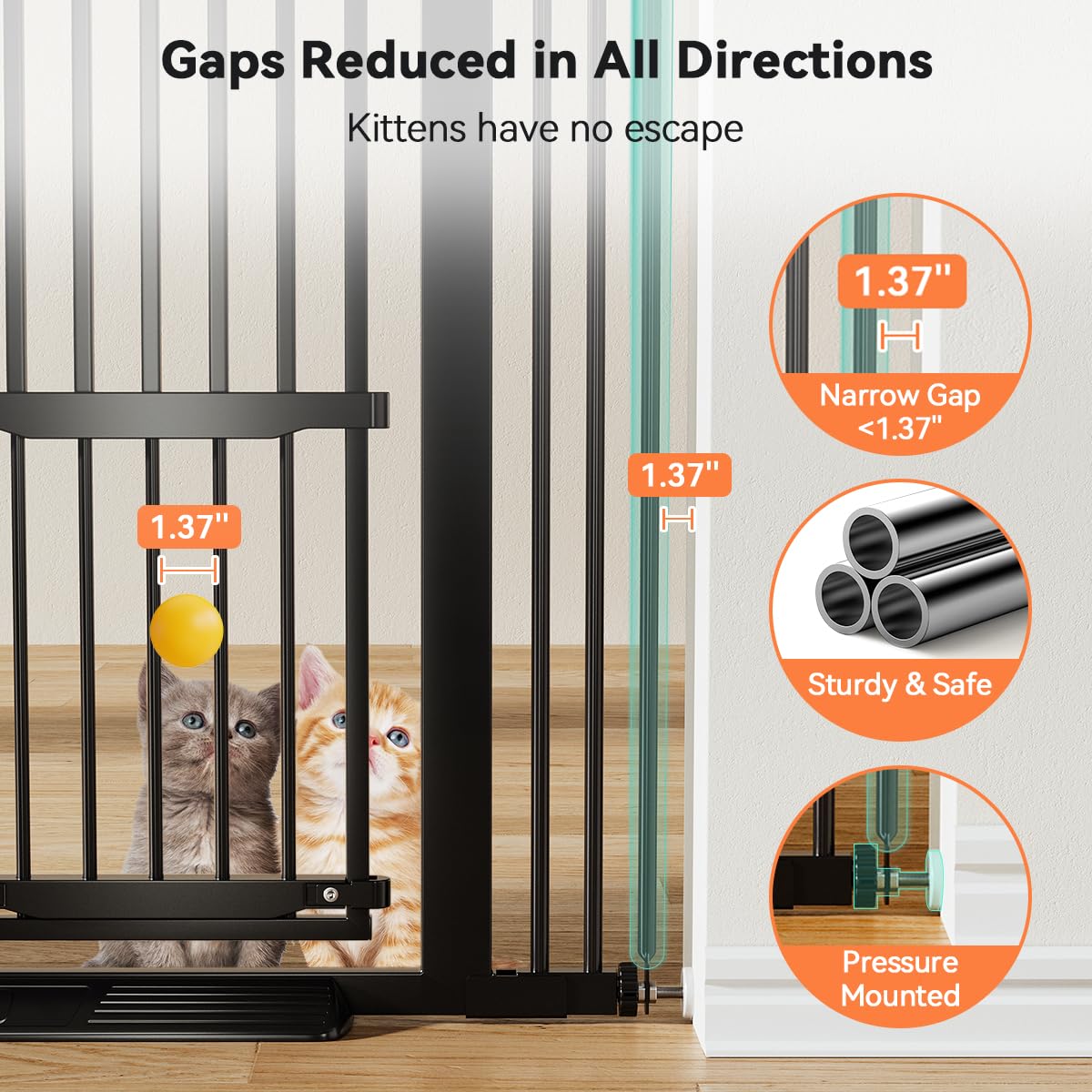 COMOMY 55.1" Extra Tall Pet Gate for Cats, Extra Wide Cat Gate with Adjustable Cat Door, Pressure Mounted Easy Walk Through Pet Gate with Door for Stairs, Doorways, Kitchen(White, 29.5-40.6")