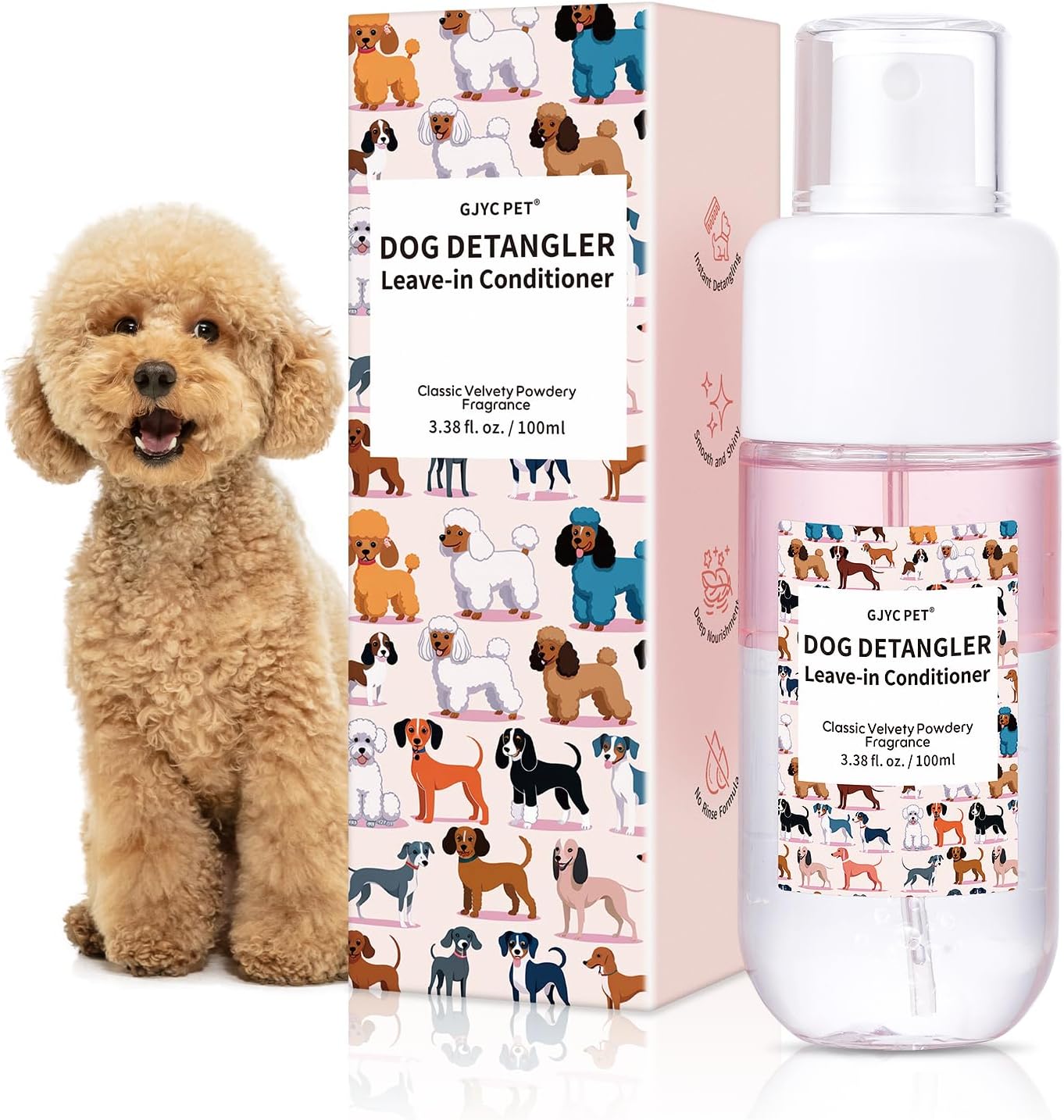 Dog Detangler & Dematting Spray - Leave-in Conditioner, Classic Powdery Scent | Infused with Coconut Oil, Jojoba Oil, and Squalane for Easy, Tangle-Free Grooming - 3.38 fl. oz