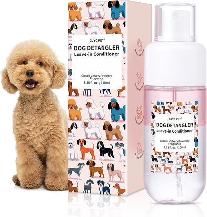 Dog Detangler & Dematting Spray - Leave-in Conditioner, Classic Powdery Scent | Infused with Coconut Oil, Jojoba Oil, and Squalane for Easy, Tangle-Free Grooming - 3.38 fl. oz
