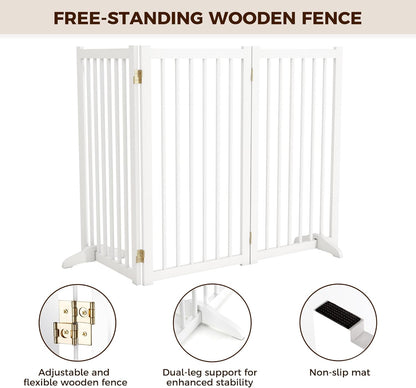 36" H Freestanding Dog Gate, Solid Wood Foldable Pet Gate with Support Feet, Wooden Tall Dog Gate for Doorway, Stairs & Indoor Use, 60" Wide Expandable Pet Fence, 3 Panels, Walnut