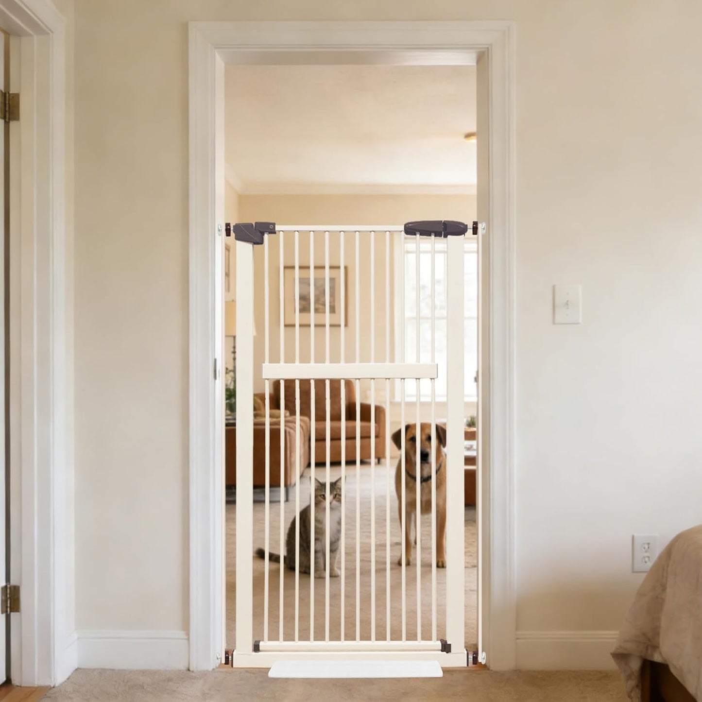 Lumizone Extra Tall Cat Gate 61.02" High Pressure Mounted Extra Wide 30.12"-34.05" (17Sizes) 1.37" Gap No Drilling Auto-Close Tall Pet Gate for Dogs (Black, 30.12"-34.05" W)