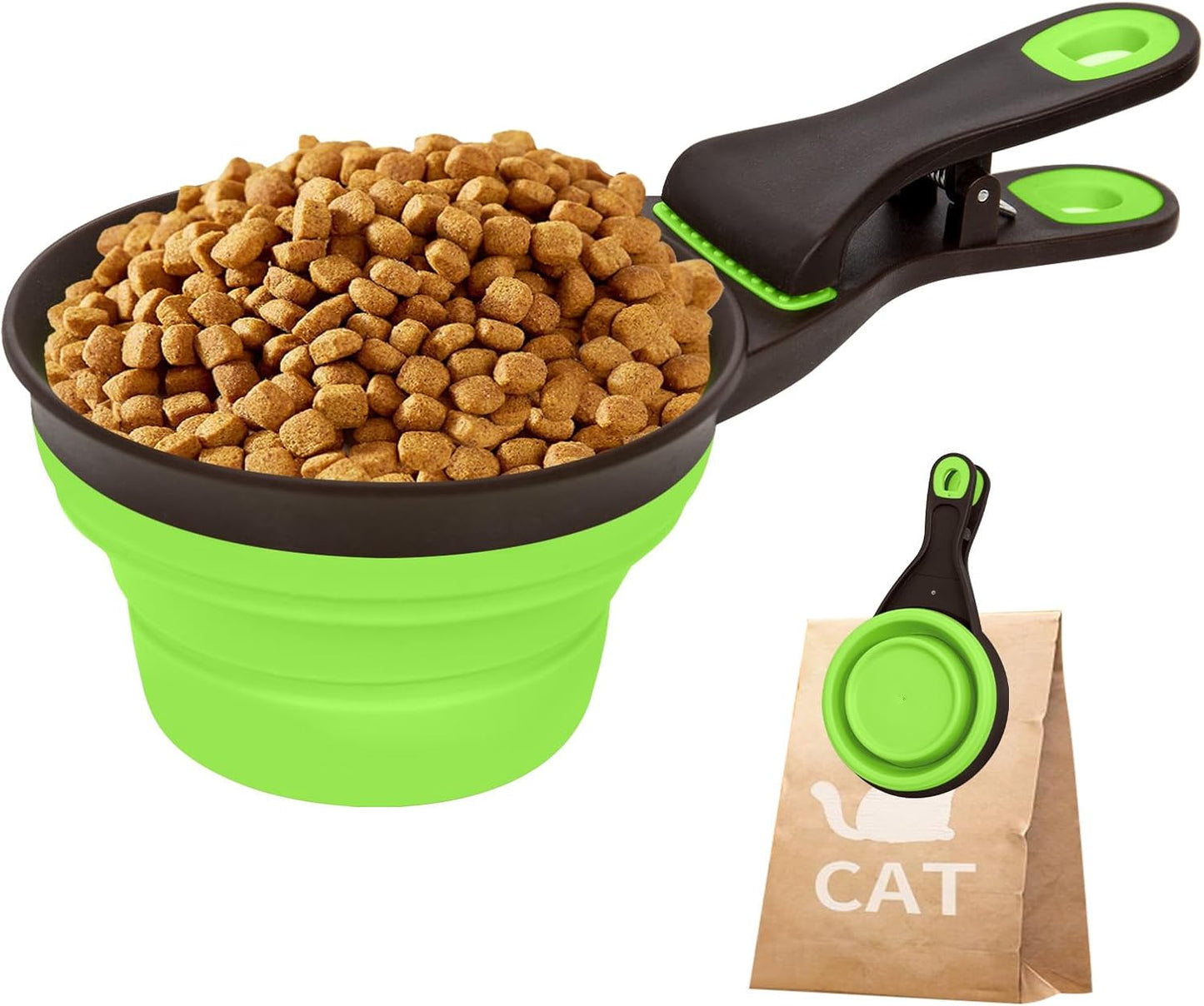 Collapsible Silicone Dog Food Scoop Foldable Pet Food Measuring Cup with Bag Clip 3 in 1 Multi-Function Silicone Dog Food Scooper (Rose Red, Medium)