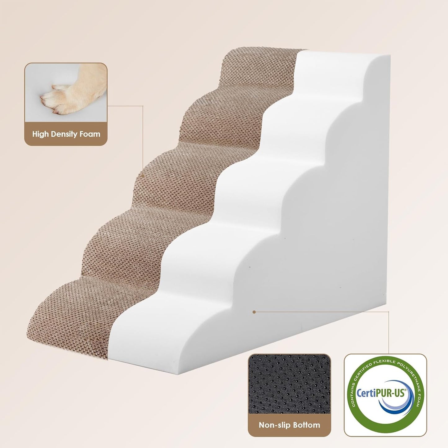 EHEYCIGA Curved Dog Stairs Ramp for High Beds 19.7" H, 4-Step Dog Steps for Small Dogs and Cats, Pet Stairs for High Bed Climbing, Non-Slip Balanced Pet Step Indoor, Grey