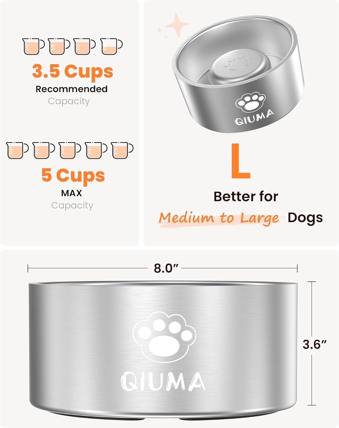 Qiuma Slow Feeder Dog Bowls Stainless Steel, Food-Grade 304 Dog Slow Feeder Bowl 2 Cups Capacity, Heavy Duty Double-Layer with Non-Slip Base, Pet Puzzle Bowl for Small & Medium Dogs (Black)