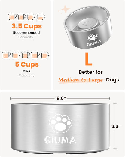 Qiuma Slow Feeder Dog Bowls Stainless Steel, Food-Grade 304 Dog Slow Feeder Bowl 2 Cups Capacity, Heavy Duty Double-Layer with Non-Slip Base, Pet Puzzle Bowl for Small & Medium Dogs (Black)