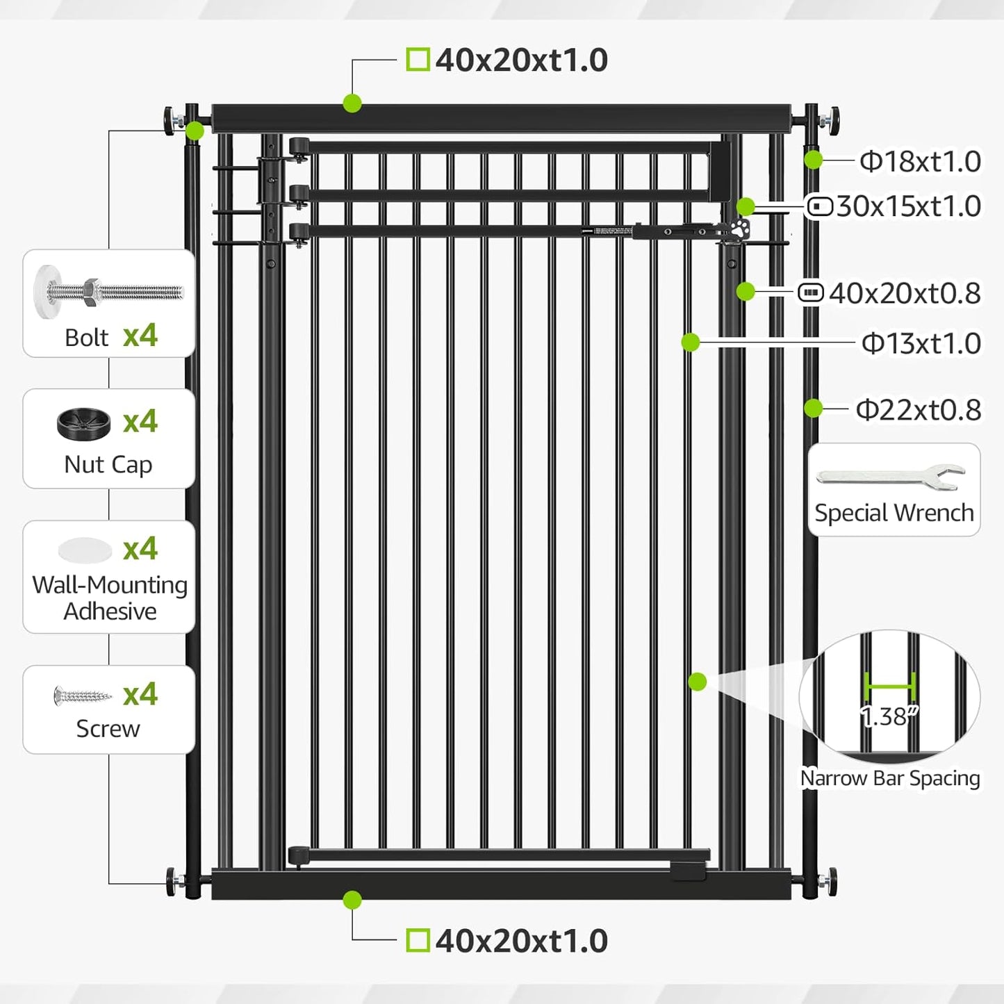 78.8" Extra Tall Pet Gate for Cat/Dog, 32.8-37.4" Wide Tall Cat Gate for Doorways/Hallways, NO Drilling Pressure Mounted Dog Gate for Stairs, Studio, Kitchen (Black)