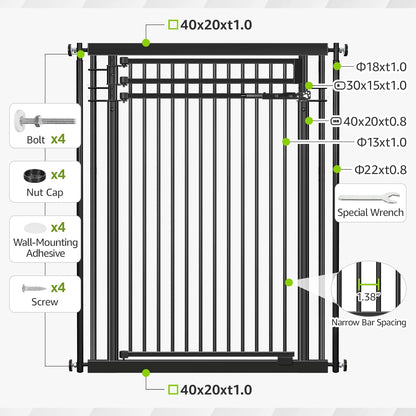 78.8" Extra Tall Pet Gate for Cat/Dog, 32.8-37.4" Wide Tall Cat Gate for Doorways/Hallways, NO Drilling Pressure Mounted Dog Gate for Stairs, Studio, Kitchen (Black)