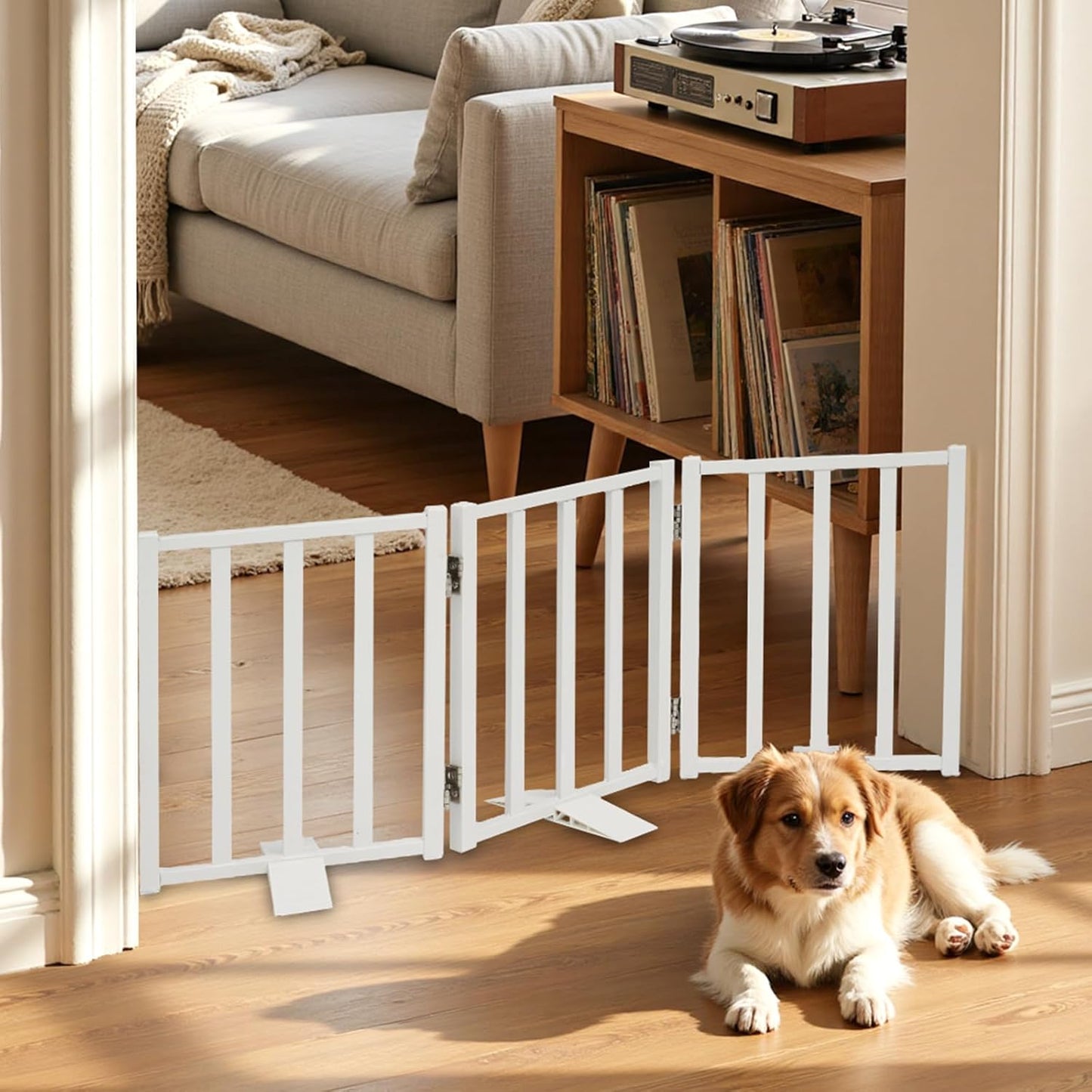 Snagle Paw Short Dog Gate,16.5" Tall Freestanding Metal Dog Gate Only for Small Dogs with Support Feet Easily Step Over,Up to 48" Wide Puppy Gate Indoor for Stairs,Doorways(Black,4 Panel)