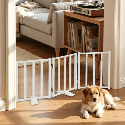 Snagle Paw Short Dog Gate,16.5" Tall Freestanding Metal Dog Gate Only for Small Dogs with Support Feet Easily Step Over,Up to 48" Wide Puppy Gate Indoor for Stairs,Doorways(Black,4 Panel)