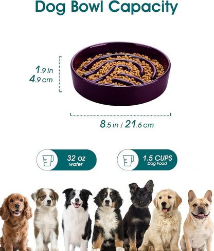 vancasso Slow Feeder Dog Bowl, 1.5 Cup Ceramic Slow Feeding Food Dish for Small and Medium Breed, Puzzle Dog Food Bowl for Fast Eater, Pink