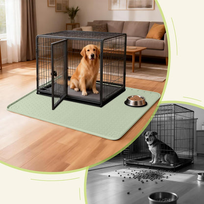 Silicone Dog Crate Mat, 50"x35" Under Dog Crate Kennel Pad with Raised Edge, Washable Dogs Bed Mat, Waterproof, Leakproof, Protect Floors (Green)