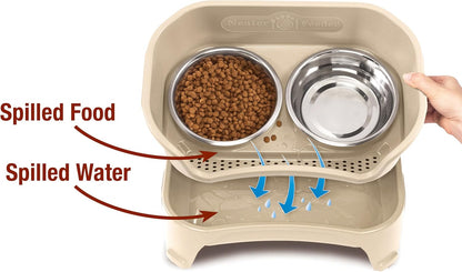 Neater Feeder Express Mess Proof Dog Bowls Elevated for Small Breeds under 15 Lb, Made in USA, No Spill Raised Dog Food Bowl Stand, Stainless Steel Food and Water Bowl Set, Feeding Station, Cappuccino