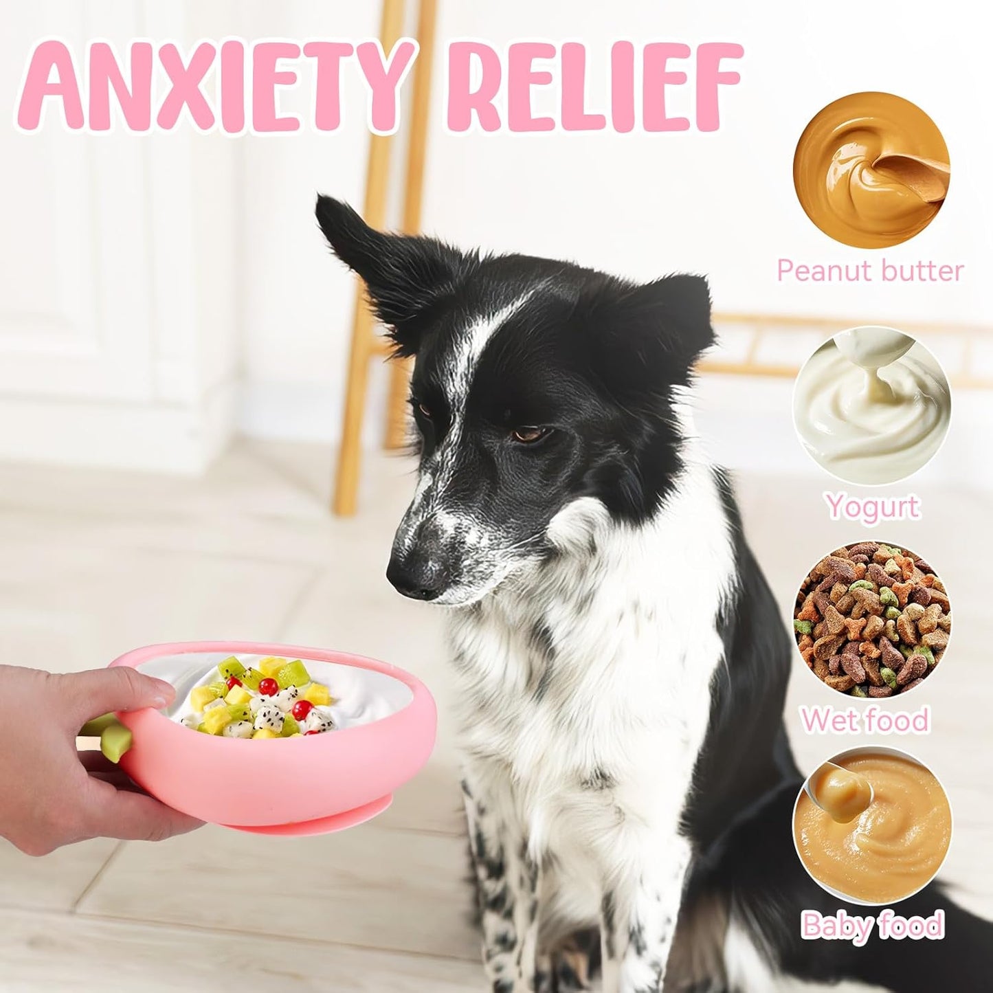 Freeze Dog Lick Bowl, Animire Non-Slip Slow Feeder Lick Mat for Dogs, Silicone Dog Enrichment Bowl for Distraction Anxiety Relief Boredom, BPA Free, Dishwasher Safe(Rose,S)