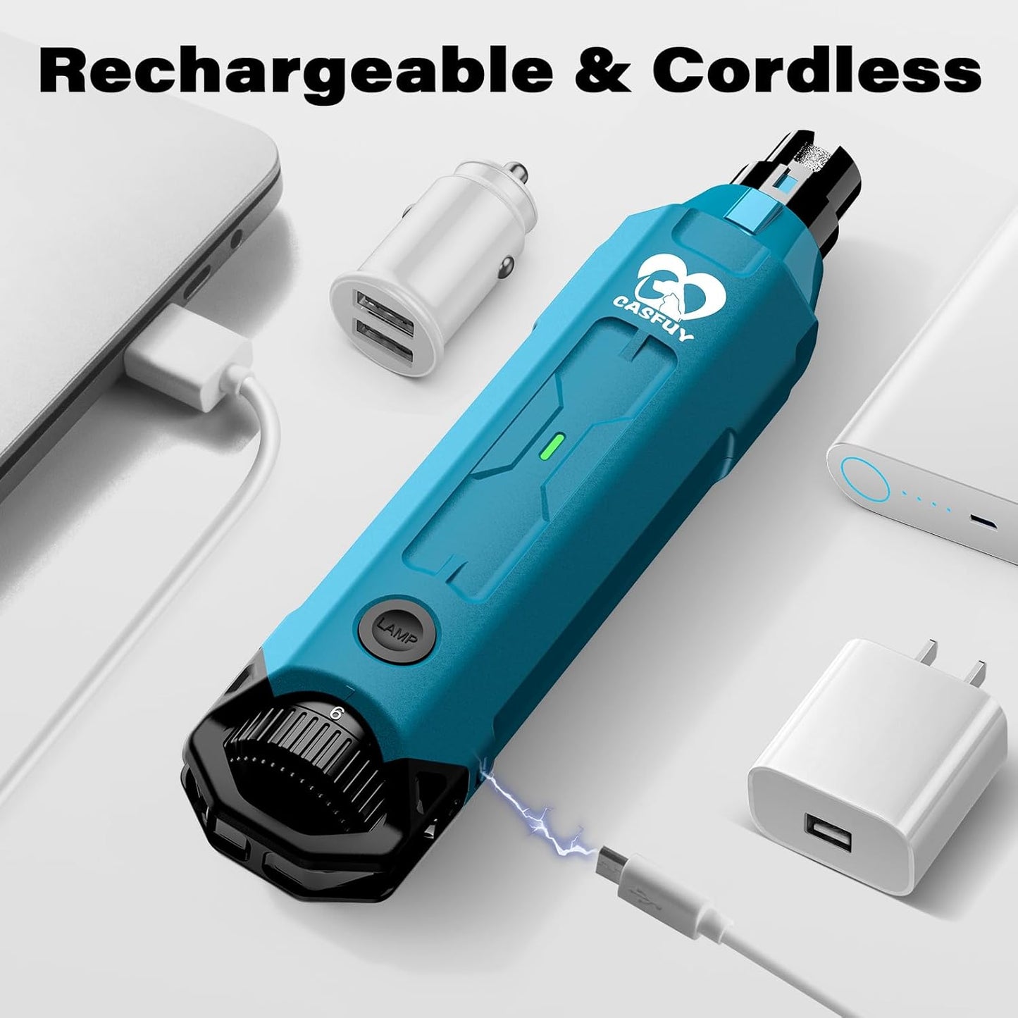 Casfuy 6-Speed Dog Nail Grinder - Newest Enhanced Pet Nail Grinder Super Quiet Rechargeable Electric Dog Nail Trimmer Painless Paws Grooming & Smoothing Tool for Large Medium Small Dogs (Blue)