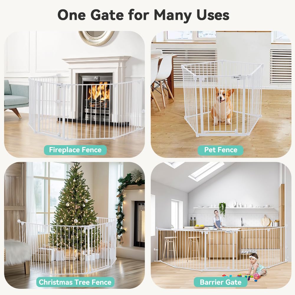 COMOMY 80" Extra Wide Baby Gate, Dog Gate for House Stairs Doorways Fireplace, Auto Close Pet Gate with Door Walk Through, 3 Metal Panels, Hardware Mounted Baby Fence Indoor Outdoor(30" Tall, Black)