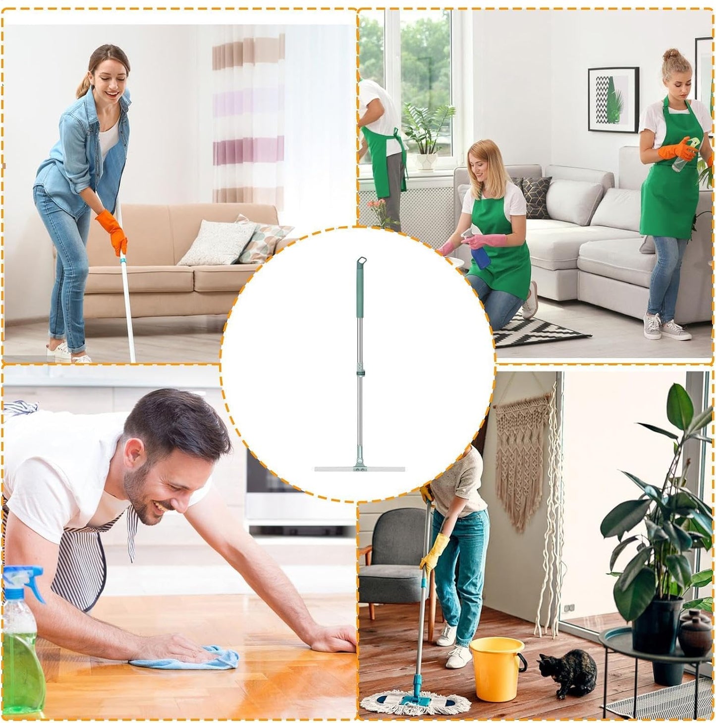 Silicone Broom - Multifunction Magic Broom | Pet Hair Removal Broom | Hair Sweeping Broom Tool | Soft Silicone Bristle Broom with Long Handle | Non-Scratch Carpet Brush for Cat/Dog Hair