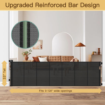 Reinforced 80 Inch Retractable Baby Gate Extra Wide Baby Gate for Wide Openings, Indoor/Outdoor Retractable Dog Gate for Doorway, Mesh Dog Gate Indoor Prevent Babies/Pets from Crawling Under, Black