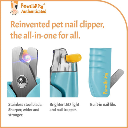 Pawsibility Pet Nail Clipper PRO 2026 - Quick-Vision LED Light | 2-Stage Adjustable Professional-Grade Blade | Adjustable Magnifier Safety Guard - for Cats, Small, Medium and Large Dogs - Brown