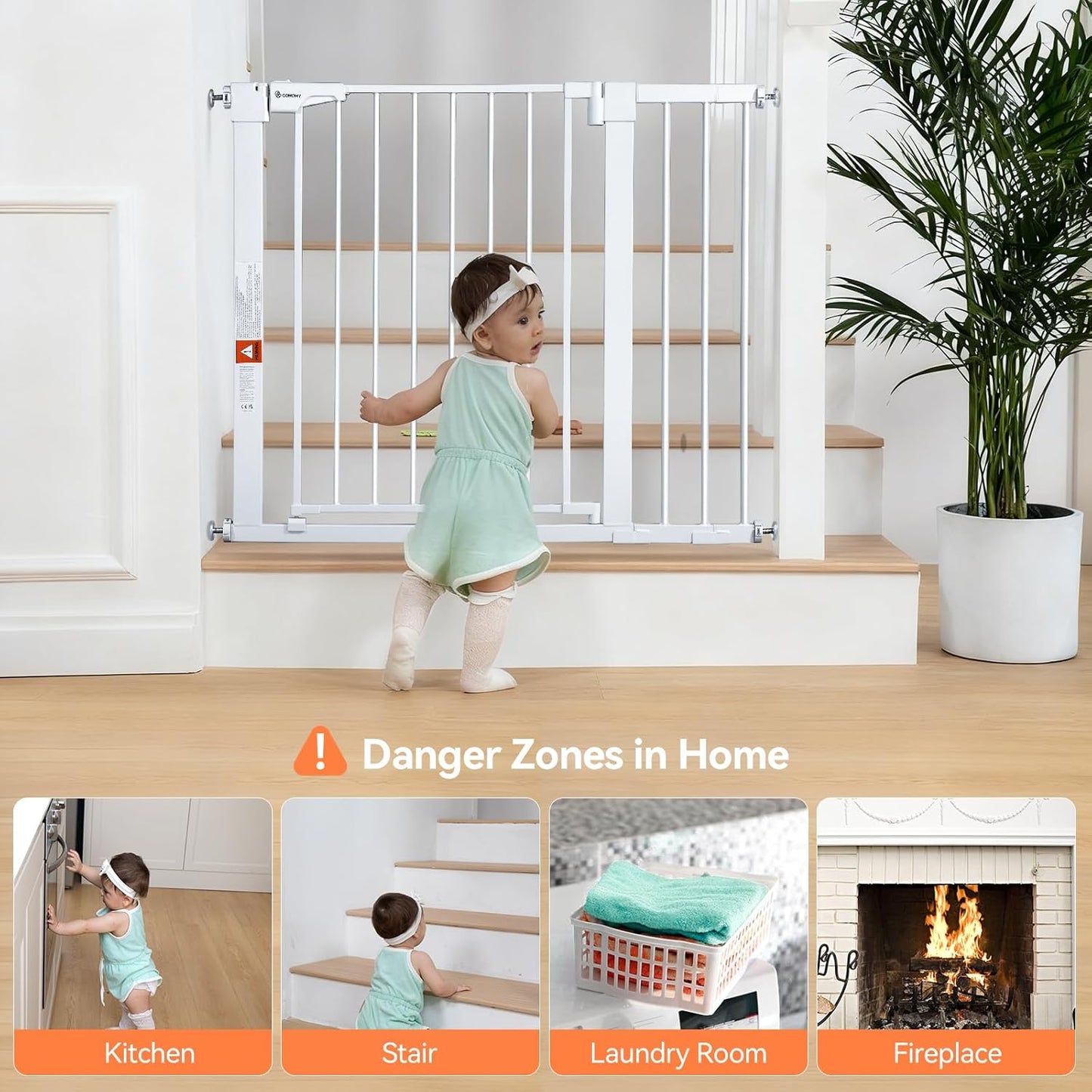 COMOMY 36" Extra Tall Baby Gate for Stairs and Doorways - Fits 29.5" to 48.8" Wide Openings, Auto Close Extra Wide Dog Gate for House, Pressure Mounted Easy Walk Through Pet With Door, Black