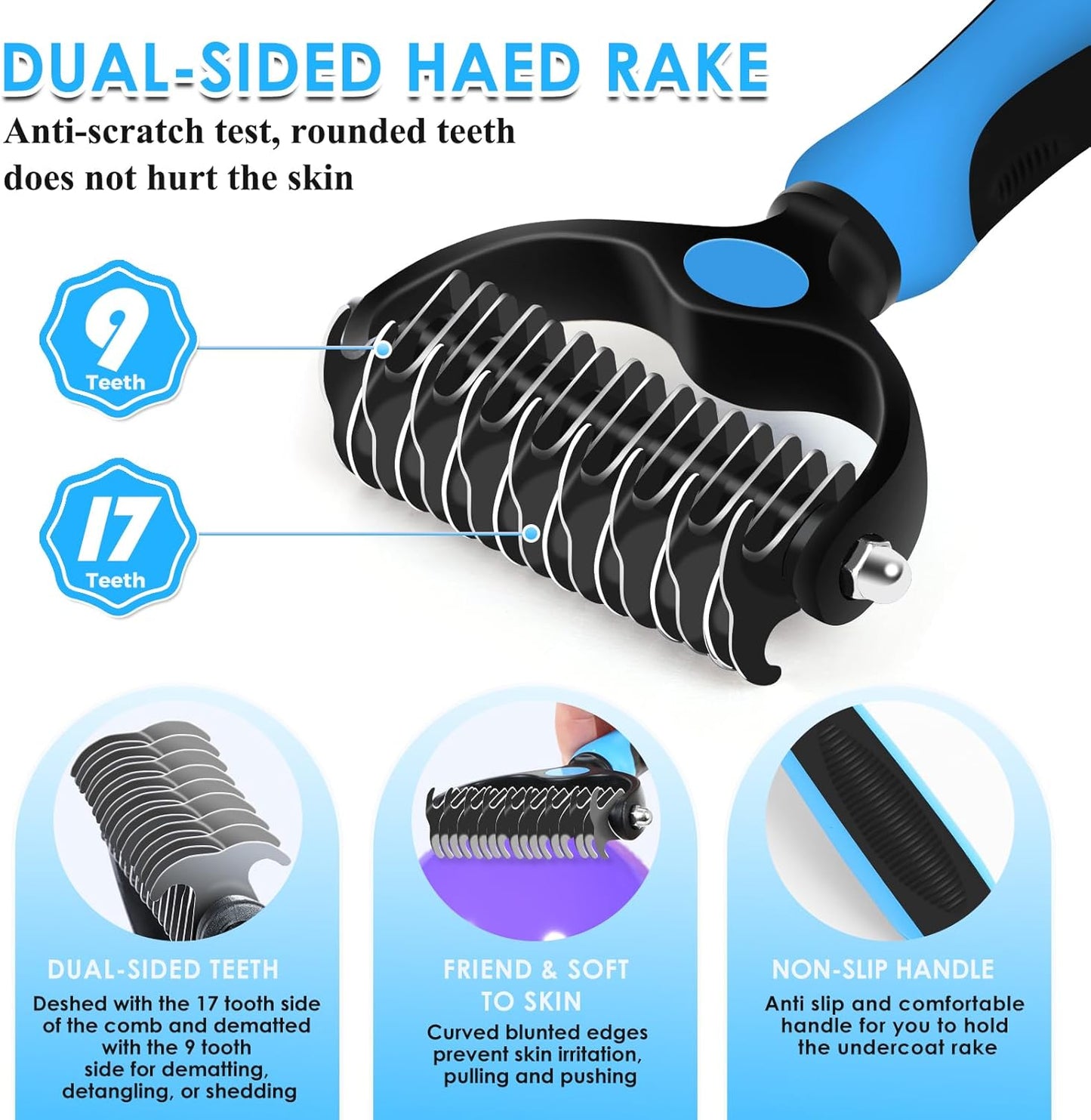 Large Dog Slicker Brush for Goldendoodles, Poodles - 3 in 1 Grooming Kit with Undercoat Rake, Comb - Extra Long Pins for Dematting Great Pyrenees, Thick Coats, Shedding, Detangling, Natural