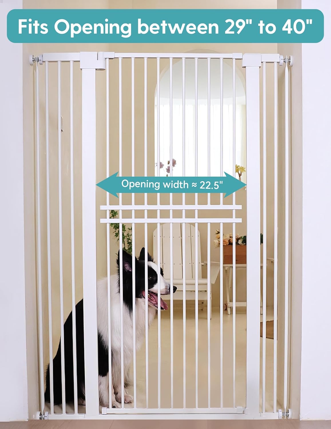 No Pawblems 55" Extra Tall Pet Gate for Cat/Dog, 29-40" Wide Auto Close Tall Dog Gate for Doorways/Hallways, 1.37" Ultra Narrow Spacing, NO Drilling Pressure Mounted, Black