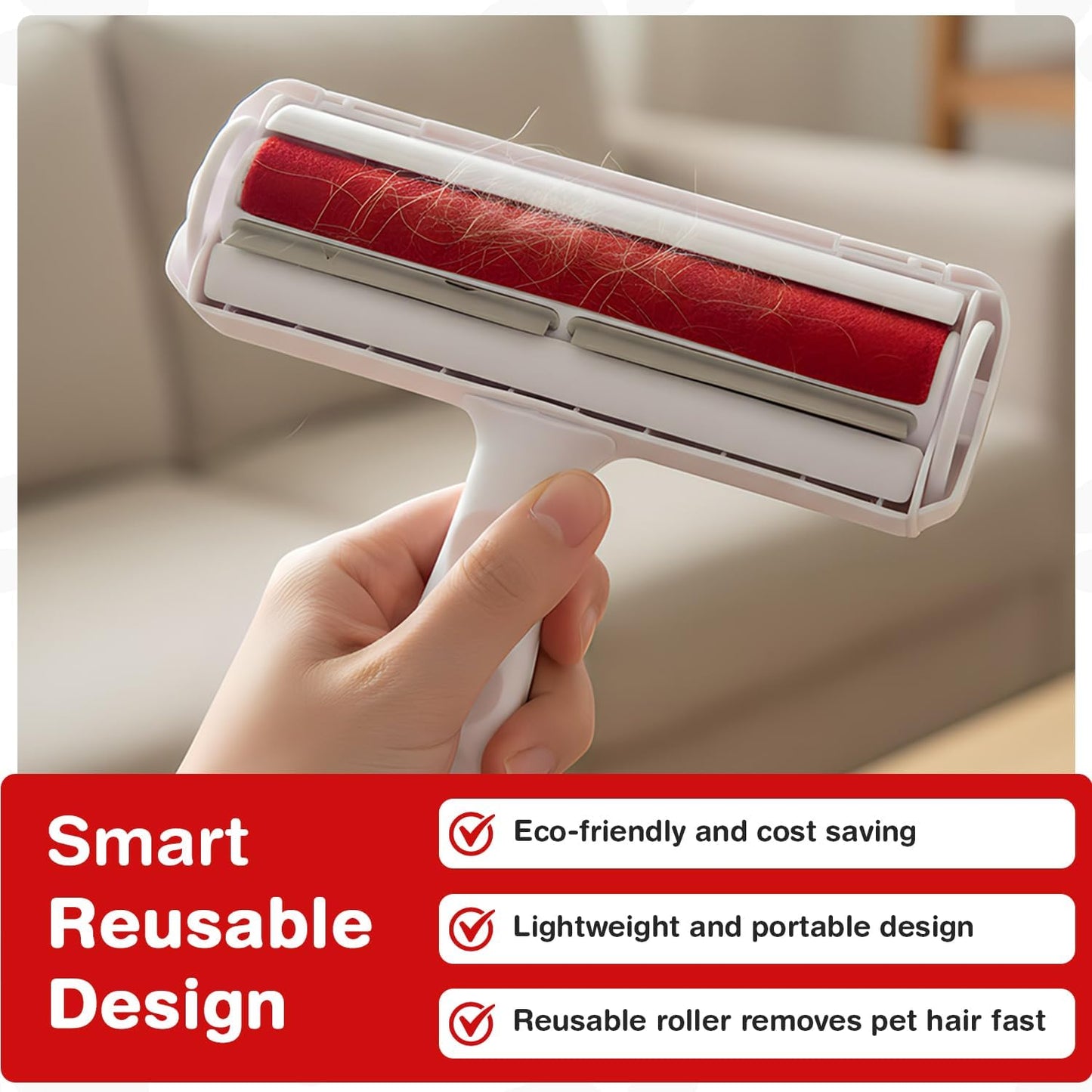 YOLLO Roller Pet Hair Remover - Portable Dog Hair Remover - Self-Cleaning Pet Hair Remover with Built-in Fur Bin, Reusable Lint Roller for Dog & Cat Hair on Furniture, Carpet, Sofa, Bed, Car - White