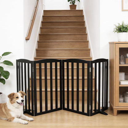 Freestanding Dog Gate Indoor,Doggie Gate Foldable Dog Gates for Doorways,Stairs or Hallways, Wooden White Pet Gate for the House, Pet Fence with Support Feet Included,24 "Height-4 Panels