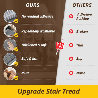 Non-Slip Stair Treads for Wooden Steps Indoor, 15 Pack 8" X 30" Edging Stair Rugs with TPE Backing, Carpet Stair Treads for Kids Elders & Pets, 100% Polyester Soft Stair Runners, Brown