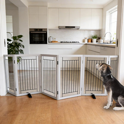 ZJSF Freestanding Dog Gate Indoor, Foldable Dog Fence for Doorways,Hallways or Stairs, Sturdy Wood Extra Wide Pet Gate with Support Feet,Black,24 "Height-3 Panels