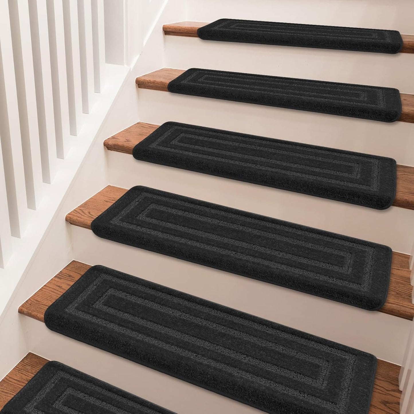 PURE ERA Bullnose Carpet Stair Treads Set Tape Free Non-Slip Indoor Stair Protectors Pet Friendly Rugs Covers Soft Skid Resistant Washable Reusable 9.5" x 30"(14 Pieces,Cream Gray)