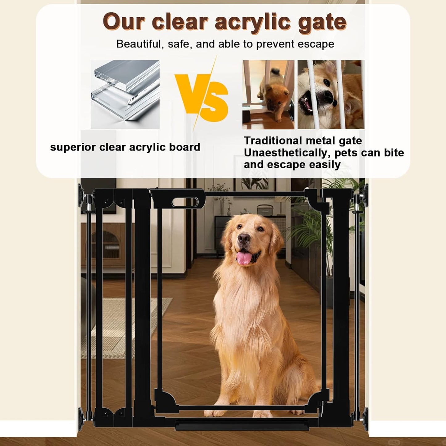 30.7" Tall Clear Acrylic Baby Gate 29.5"-47.2" Wide Pressure Mounted Clear Dog Gate Indoor - No Drill Auto Close, Walk Through Baby Gates for Stair & Doorways & Hallway