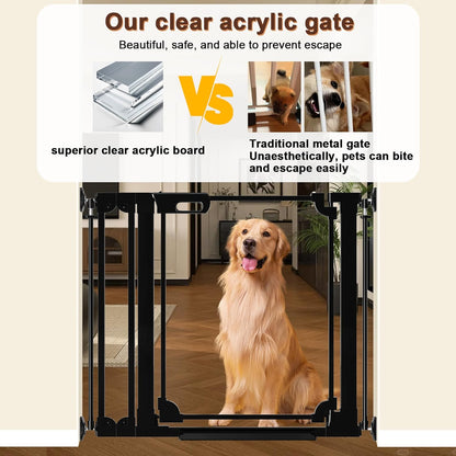 30.7" Tall Clear Acrylic Baby Gate 29.5"-47.2" Wide Pressure Mounted Clear Dog Gate Indoor - No Drill Auto Close, Walk Through Baby Gates for Stair & Doorways & Hallway