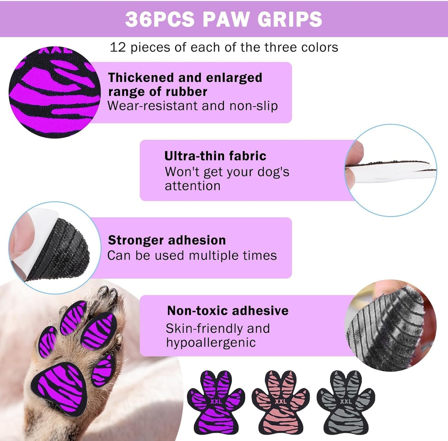 SCENEREAL Anti-Slip Dog Paw Protector Gripper Traction Pads for Small Medium Large Senior Dogs, Dog Feet Stickers with Stronger Adhesive for Hardwood Floors Hot Pavement, 9 Sets(36 Pcs) 2XL