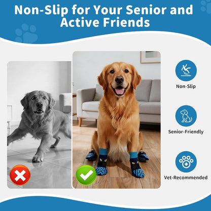 Non-Slip Dog Socks & Owner Sock Set- Extra-Grip, Paw Protection for Senior & Active Dogs(Grey,L)