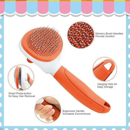Cat Brushes for Indoor Cats, Dog Brush for Shedding with Metal Cat Comb, Self Cleaning Pet Hair Brush with Release Button for Grooming Kitten(Pink)