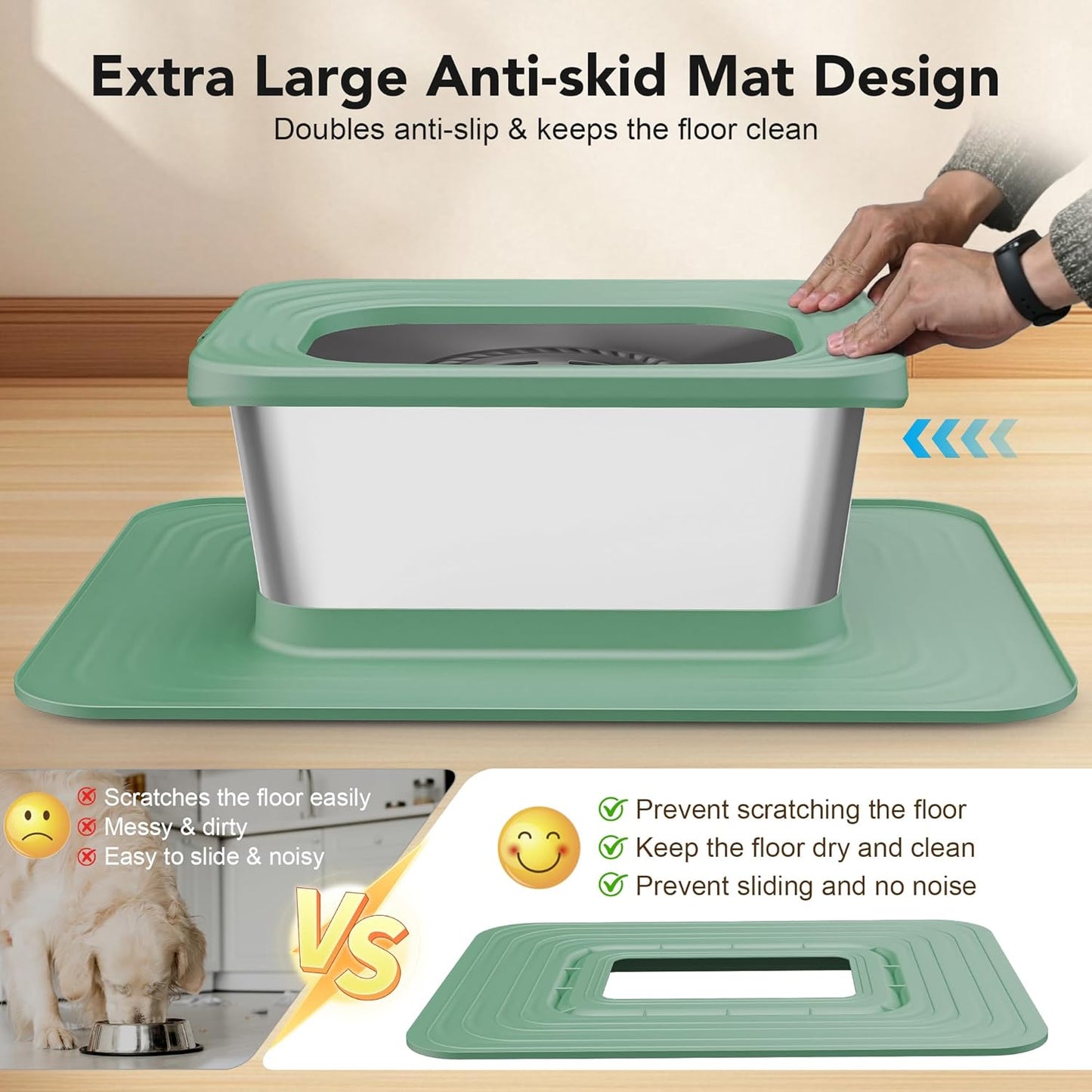 Decflow 10L Stainless Steel Dog Water Bowl, No Spill Anti-Splash Dog Bowls with XXL Silicone Mat, Spill-Proof Slow Feeder for Messy Drinkers, Heavy Duty Pet Bowls for Indoor/Outdoor Use Grey