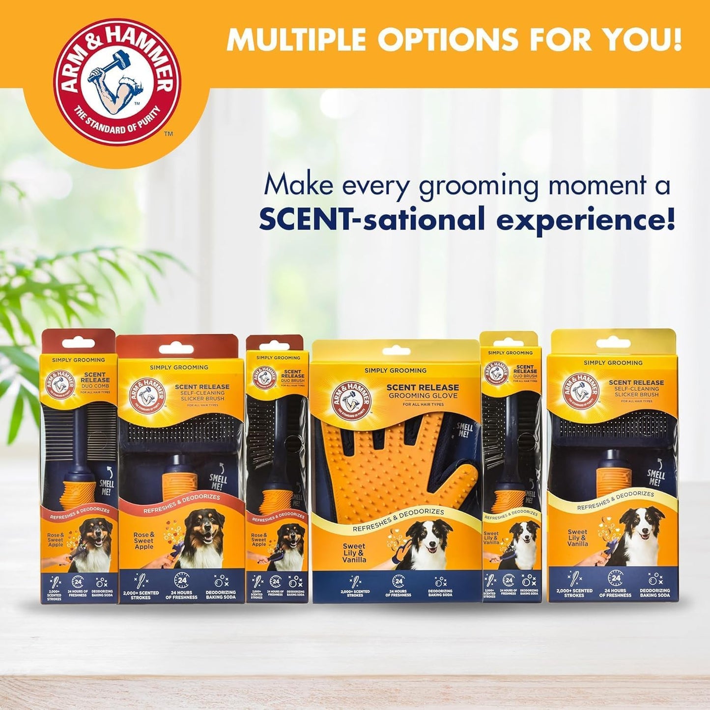 Arm & Hammer Deodorizing Dog Grooming Comb, Fragrance Transfer Technology with Baking Soda, Fine & Standard Teeth for Detangling & Flea Removal, Dematting Tool for Dogs, Sweet Apple & Rose Scent